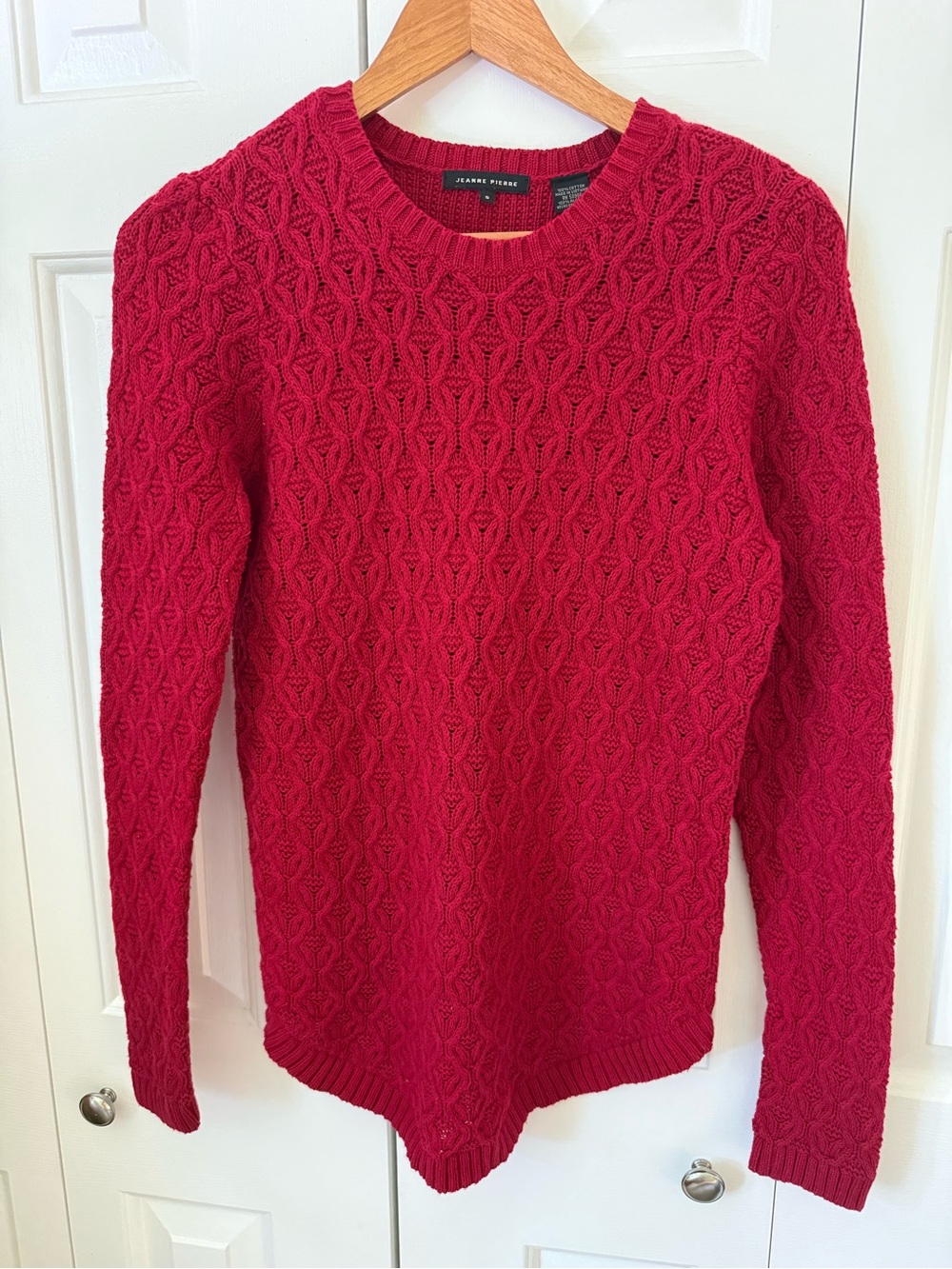 JEANNE PIERRE Cranberry Cable Knit Crewneck Sweater